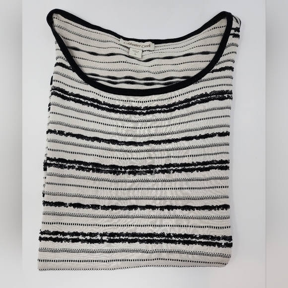 Coldwater Creek Size Large Black White Sequin Silk Blend‎ Short Sleeve Shirt - Picture 1 of 11